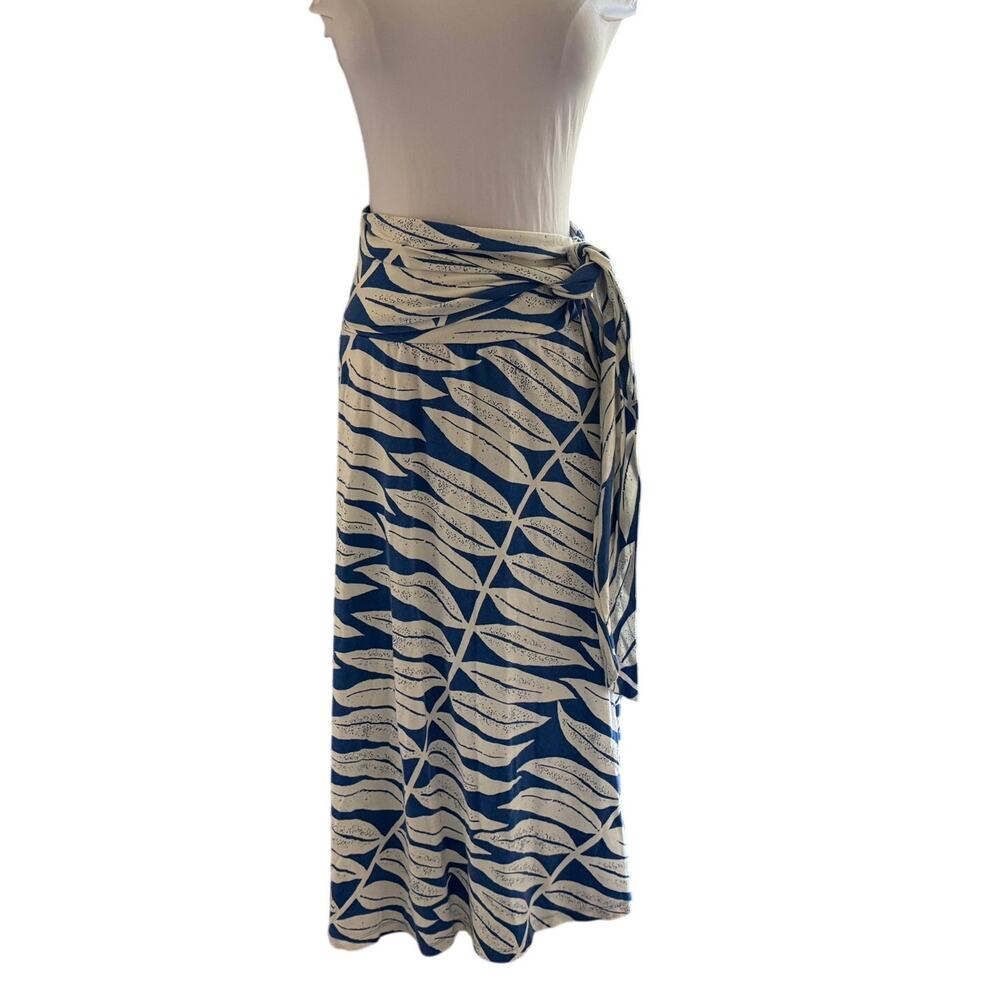 Patagonia XS Blue White Tropical Leaf Wrap Midi Skirt Organic Cotton Resort